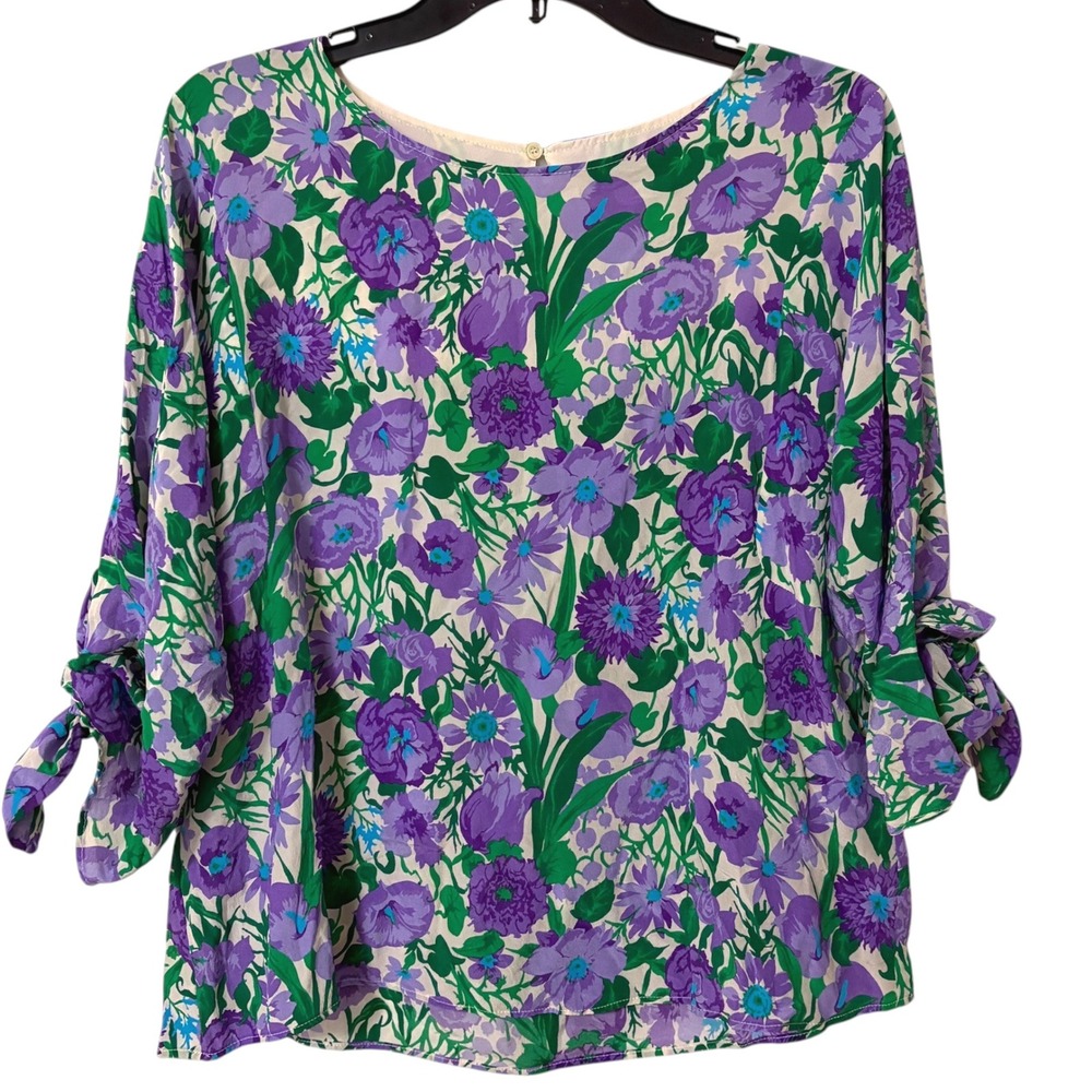 Weekend Max Mara Womens XL Vorra Blouse Purple Green Floral Silk Blend Luxury
